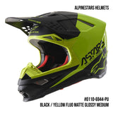 2 Units of Alpinestars Supertech M8 Echo MIPS Adult Off-Road Helmets Black / Yellow Fluo Matte Glossy Medium