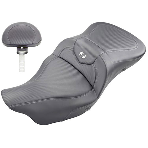 Saddlemen 2008-2024 FLHR, FLHT, FLHX & FLTR Heated Roadsofa CF Seat with Driver's Backrest Motorcycle Accessories-0801