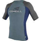 O'Neill Premium Skins Youth Boys Short-Sleeve Rashguard Suit - Lime/Deep Teal/Lunar