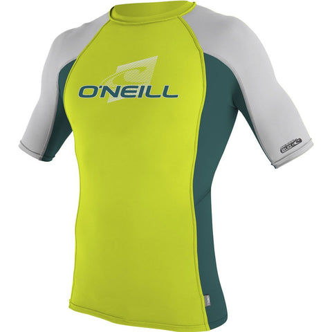 O'Neill Premium Skins Youth Boys Short-Sleeve Rashguard Suit - Lime/Deep Teal/Lunar